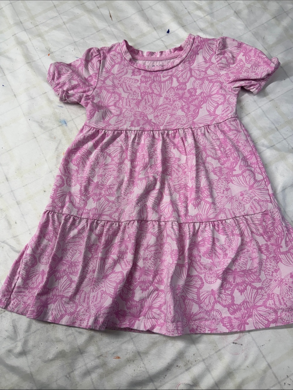 GAP Pink Floral Tiered Short Sleeve Dress